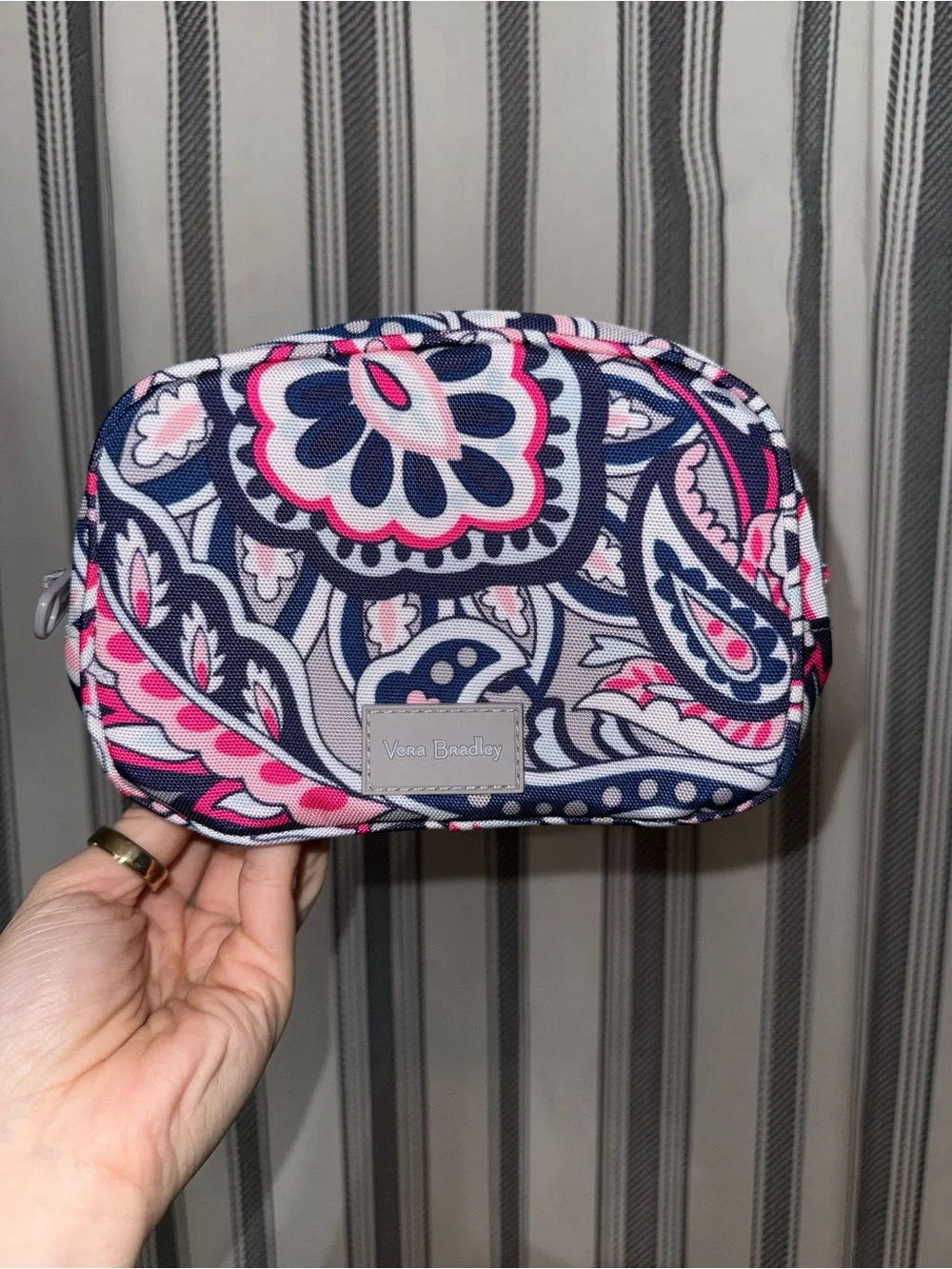 Vera Bradley Navy Pink Paisley Zip Cosmetic Case